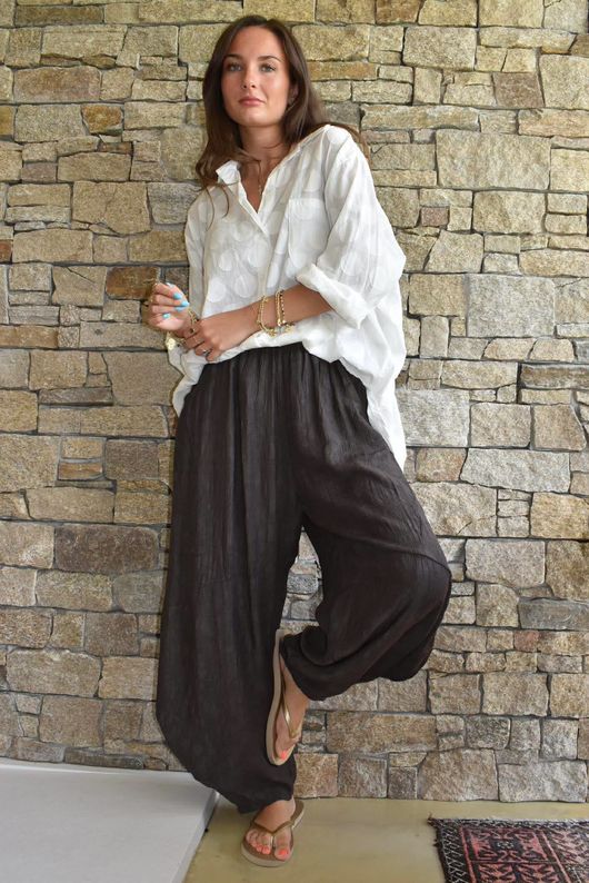 Lalli Damask Classic Tapered Barrel Leg Pant Chocolate